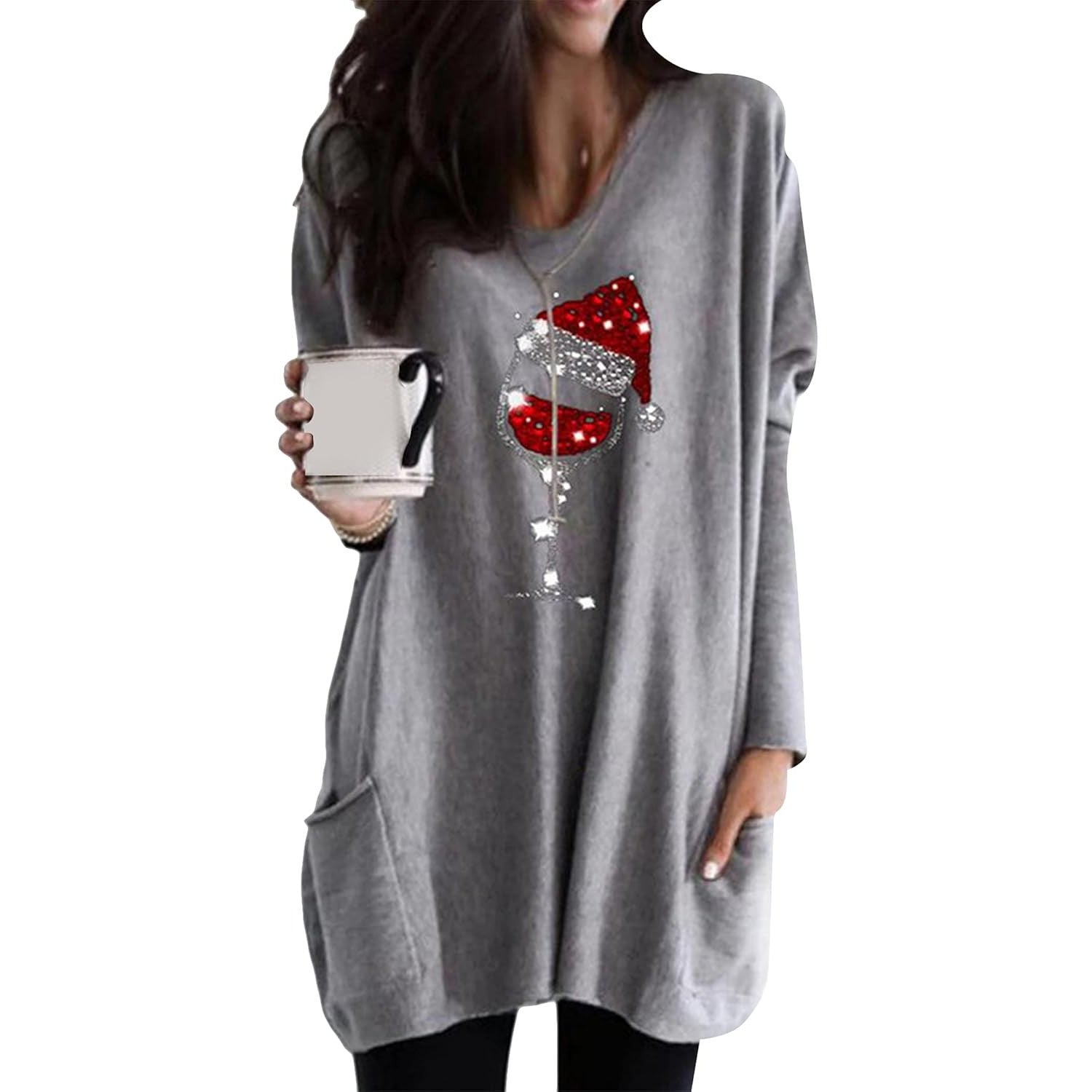 Women's Christmas Sweatshirt with Funny Print Festive Long Sleeve Pullover